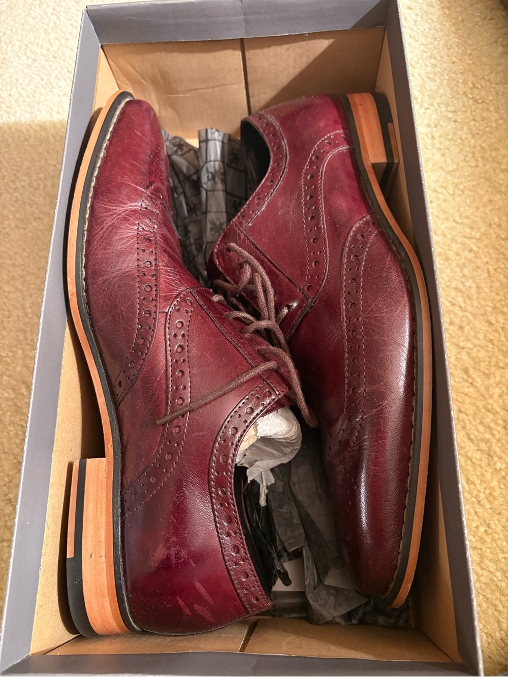 Stacy Adams Tinsley Burgundy Leather Wingtip Oxfords